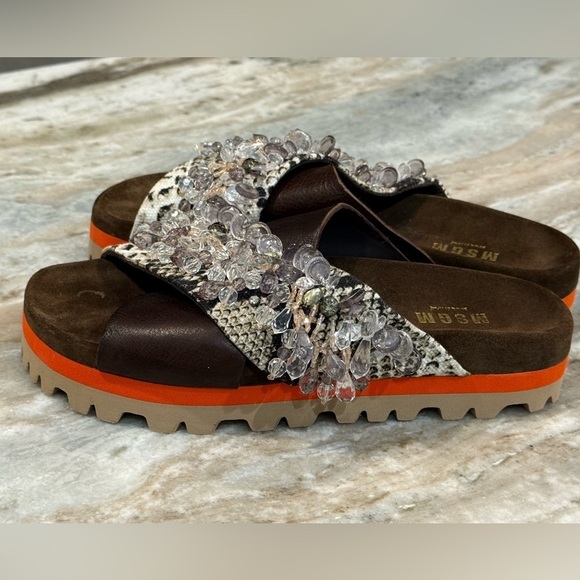 Women’s MSGM Jeweled brown leather chunky platform slide sandals- Size 37 - Picture 3 of 8